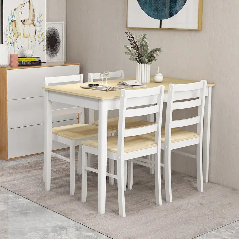 Costway 5-Piece Solid Wood Dining Set for Kitchen 4