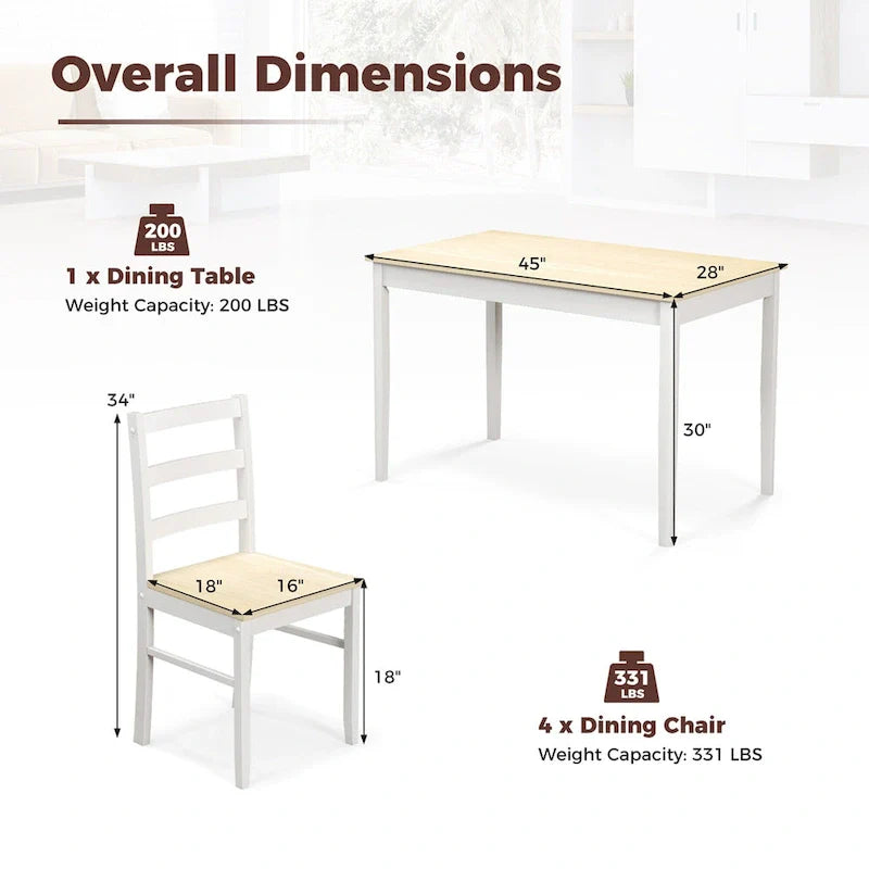 Costway 5-Piece Solid Wood Dining Set for Kitchen 5
