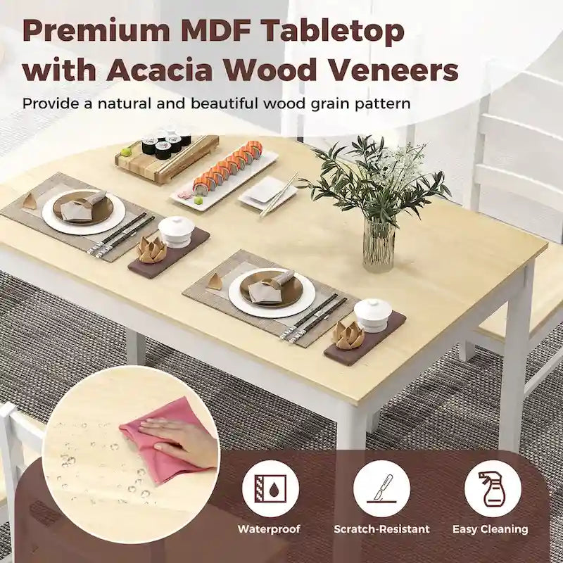 Costway 5-Piece Solid Wood Dining Set for Kitchen 7