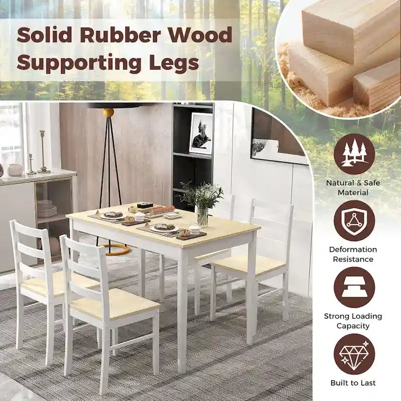 Costway 5-Piece Solid Wood Dining Set for Kitchen 9