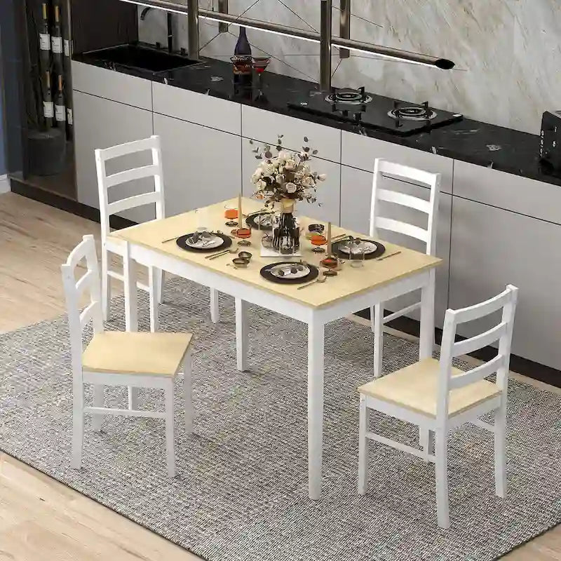 Costway 5-Piece Solid Wood Dining Set for Kitchen 10