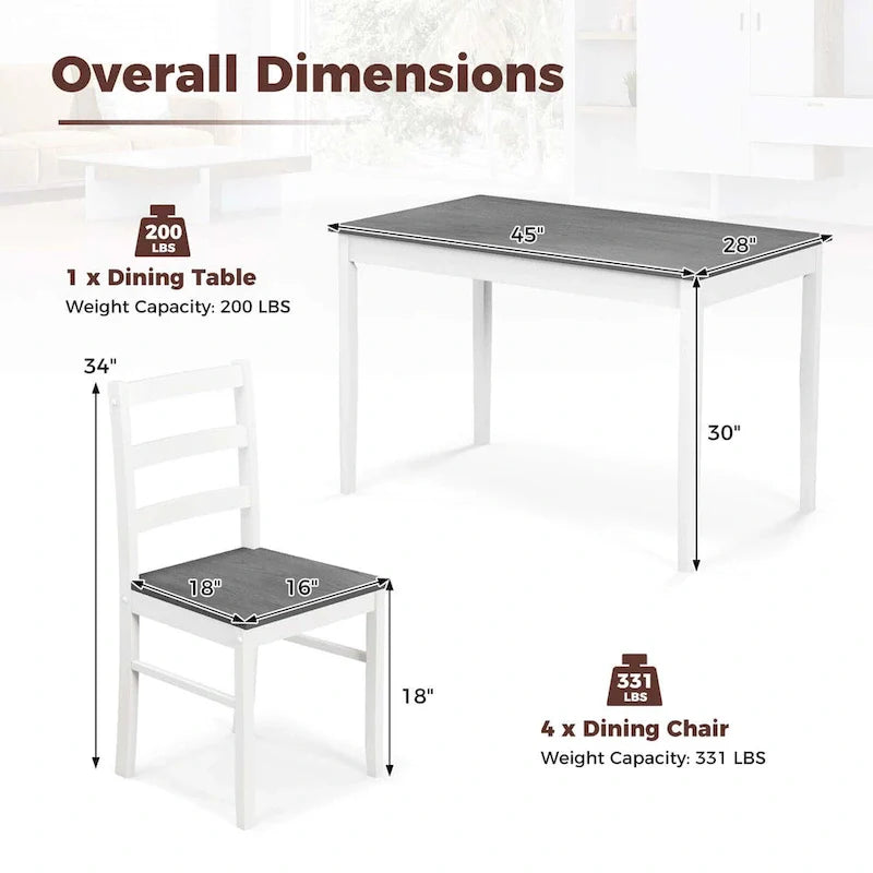 Costway 5-Piece Solid Wood Dining Set for Kitchen 14