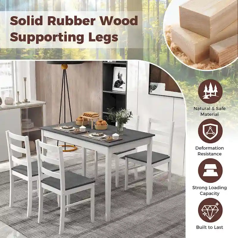 Costway 5-Piece Solid Wood Dining Set for Kitchen 17