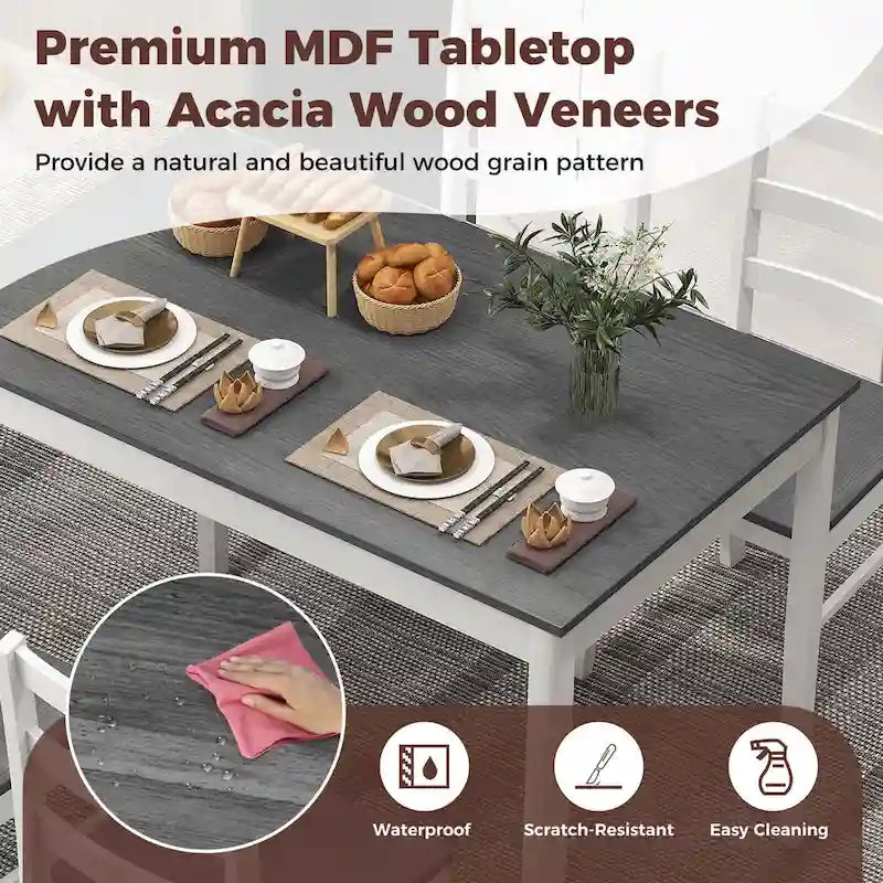 Costway 5-Piece Solid Wood Dining Set for Kitchen 18