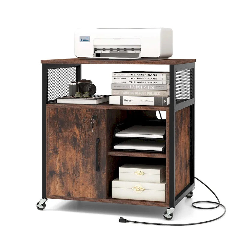 Costway Mobile File Cabinet with Charging Station & Cable - Learn More 1