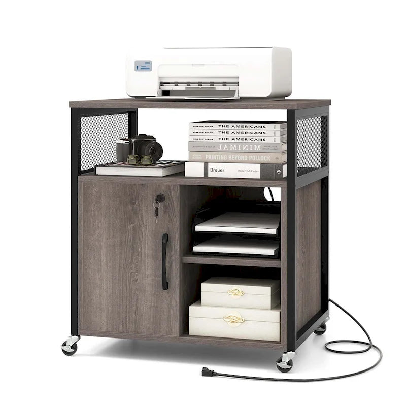 Costway Mobile File Cabinet with Charging Station & Cable - Learn More 2
