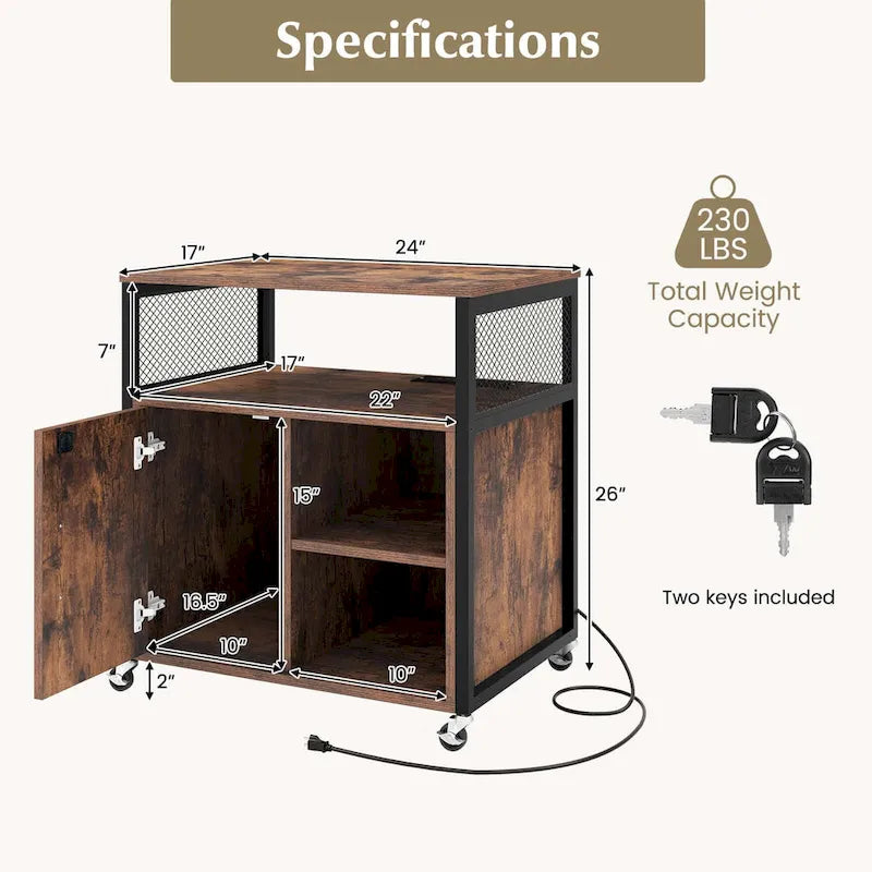 Costway Mobile File Cabinet with Charging Station & Cable - Learn More 5
