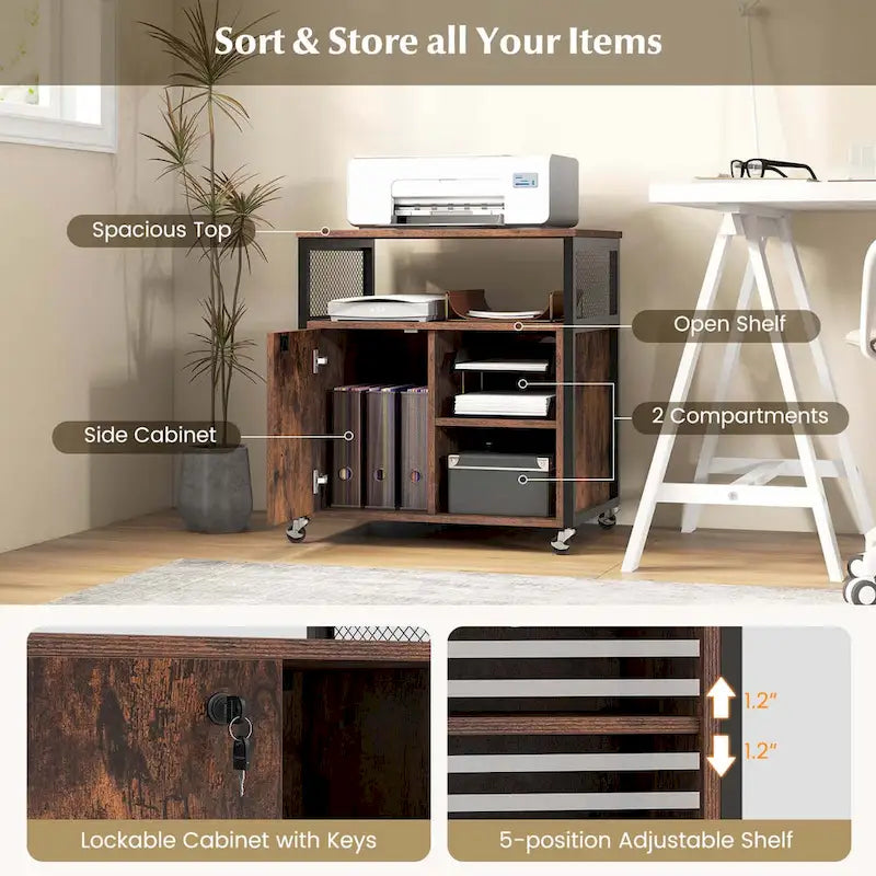 Costway Mobile File Cabinet with Charging Station & Cable - Learn More 7