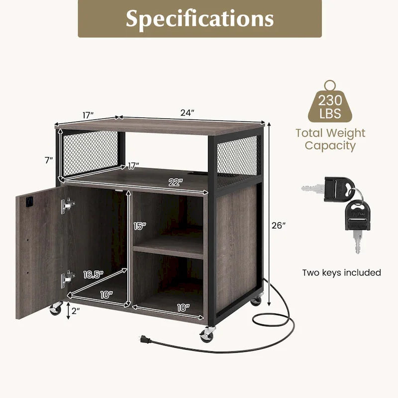 Costway Mobile File Cabinet with Charging Station & Cable - Learn More 13