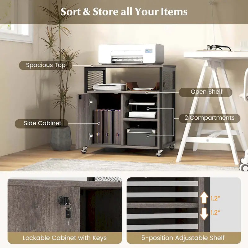 Costway Mobile File Cabinet with Charging Station & Cable - Learn More 16