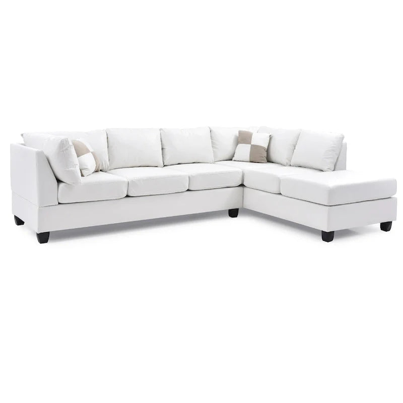 111 White Reversible Faux Leather 4-Seater Sectional Sofa with Throw Pillows 2