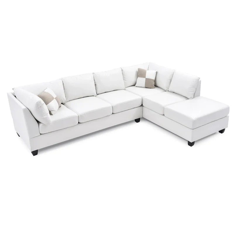 111 White Reversible Faux Leather 4-Seater Sectional Sofa with Throw Pillows 3