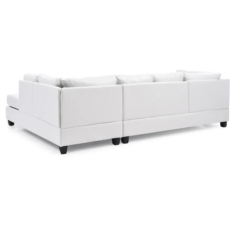 111 White Reversible Faux Leather 4-Seater Sectional Sofa with Throw Pillows 4