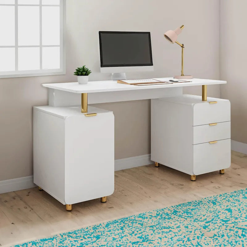 Contemporary Executive Floating Desk with 3 Drawers and Stylish Work Surface 3