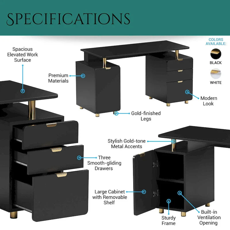 Contemporary Executive Floating Desk with 3 Drawers and Stylish Work Surface 7