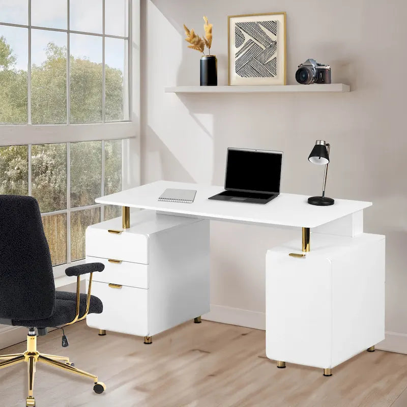 Contemporary Executive Floating Desk with 3 Drawers and Stylish Work Surface 12