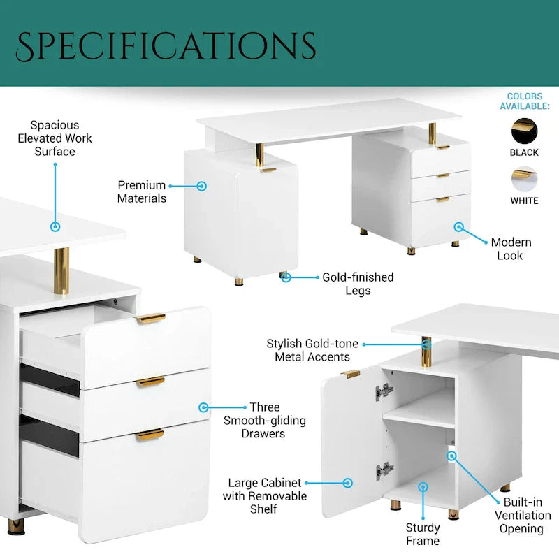 Contemporary Executive Floating Desk with 3 Drawers and Stylish Work Surface 14