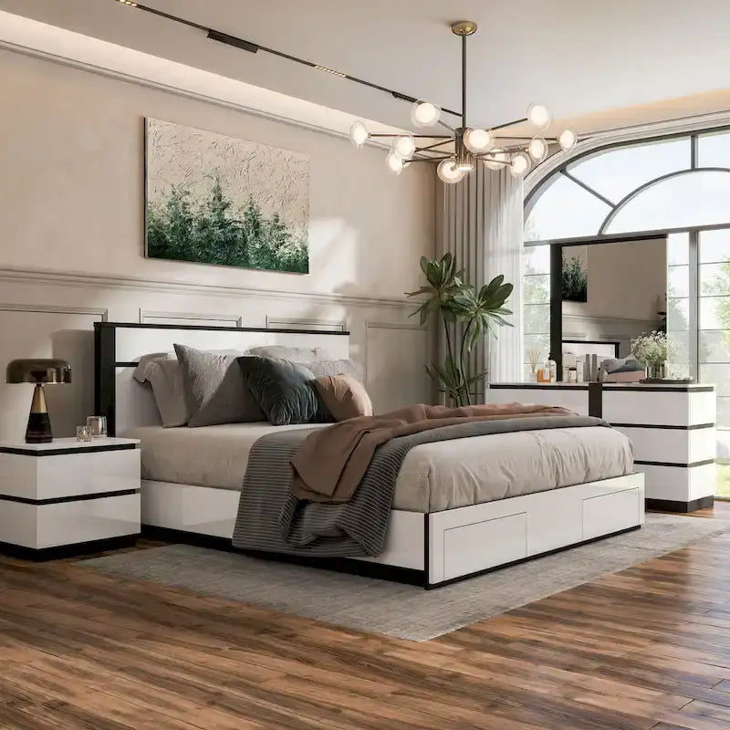 Conjira Modern 4-Piece White Wood Bedroom Storage Set by Furniture of America 14