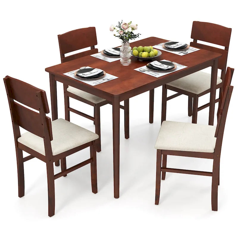Costway 5-Piece Farmhouse Dining Table Set for 4 - Wooden Table with 4 Chairs 1