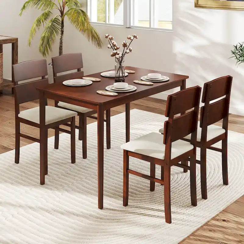 Costway 5-Piece Farmhouse Dining Table Set for 4 - Wooden Table with 4 Chairs 2