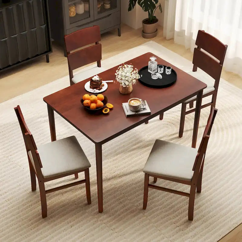 Costway 5-Piece Farmhouse Dining Table Set for 4 - Wooden Table with 4 Chairs 4