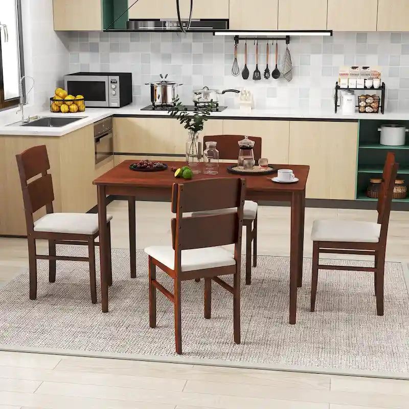 Costway 5-Piece Farmhouse Dining Table Set for 4 - Wooden Table with 4 Chairs 5