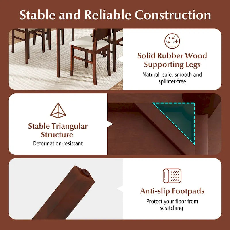 Costway 5-Piece Farmhouse Dining Table Set for 4 - Wooden Table with 4 Chairs 6