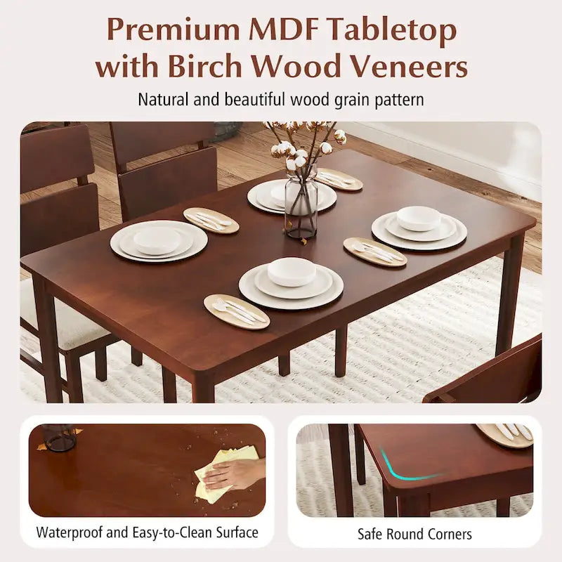 Costway 5-Piece Farmhouse Dining Table Set for 4 - Wooden Table with 4 Chairs 8