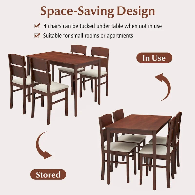 Costway 5-Piece Farmhouse Dining Table Set for 4 - Wooden Table with 4 Chairs 9