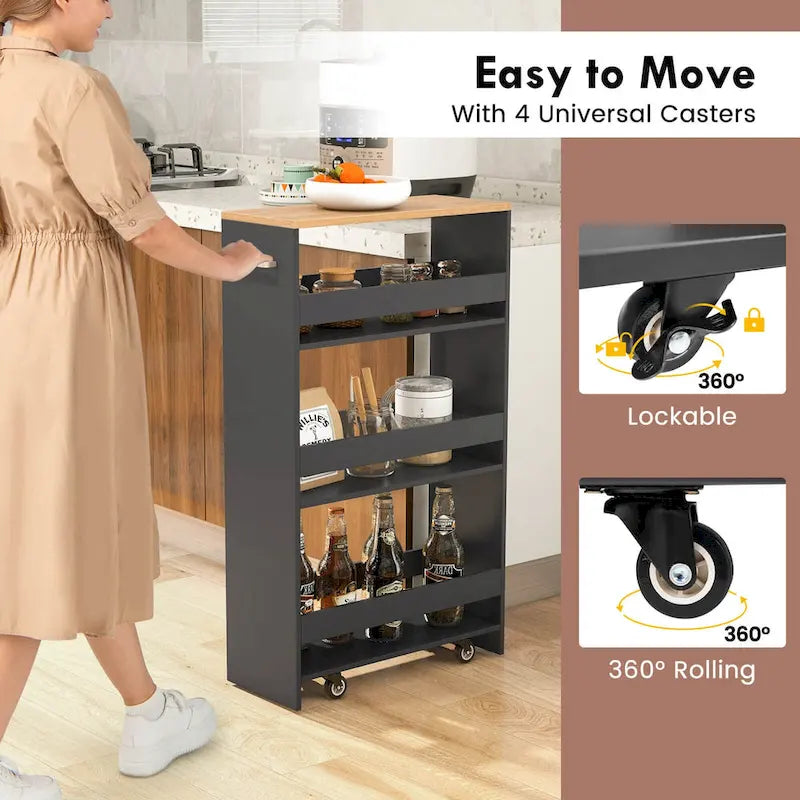 Costway 4-Tier Slim Rolling Kitchen Cart with Wheels - 8 Storage Compartments 8