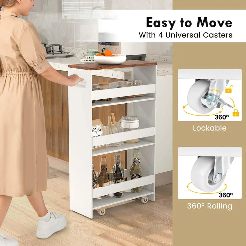 Costway 4-Tier Slim Rolling Kitchen Cart with Wheels - 8 Storage Compartments 18