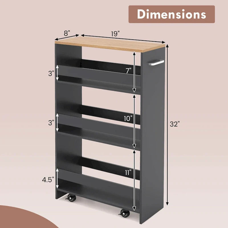 Costway 4-Tier Slim Rolling Kitchen Cart with Wheels - 8 Storage Compartments 24
