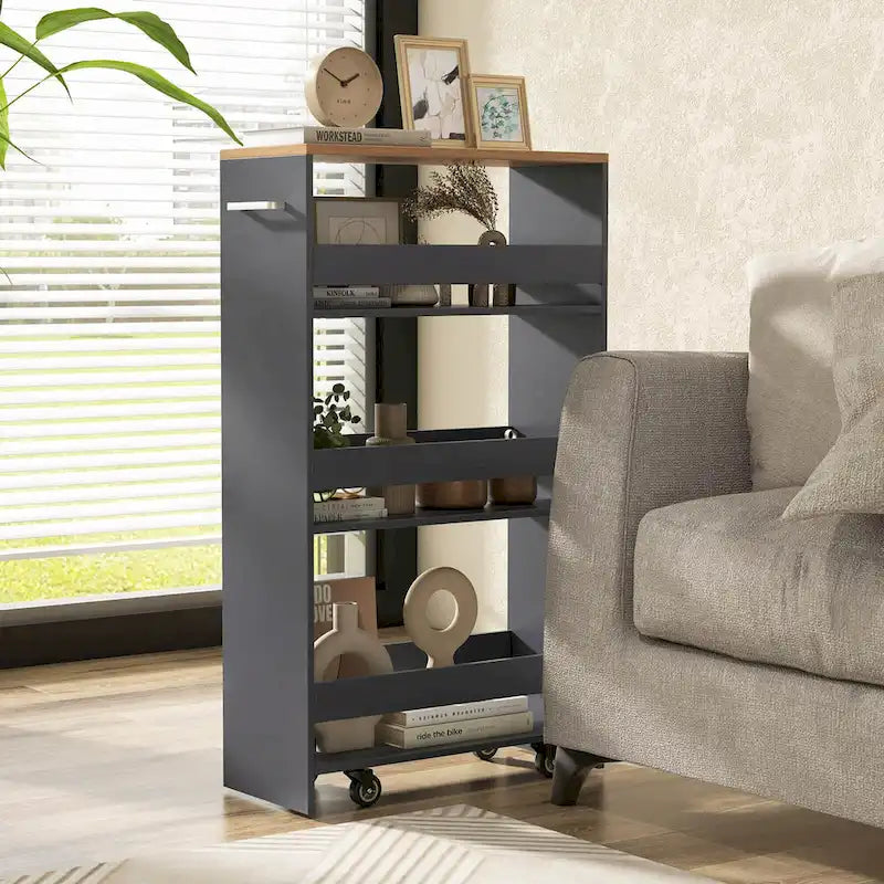 Costway 4-Tier Slim Rolling Kitchen Cart with Wheels - 8 Storage Compartments 26