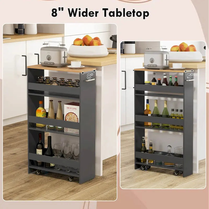 Costway 4-Tier Slim Rolling Kitchen Cart with Wheels - 8 Storage Compartments 28