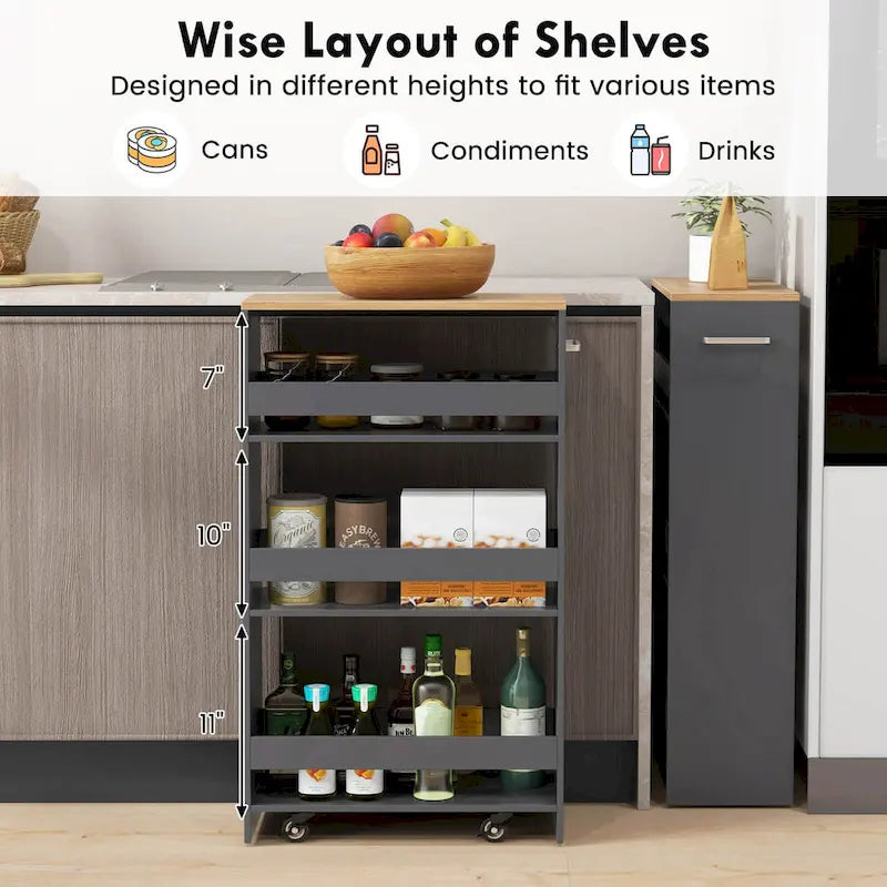 Costway 4-Tier Slim Rolling Kitchen Cart with Wheels - 8 Storage Compartments 29
