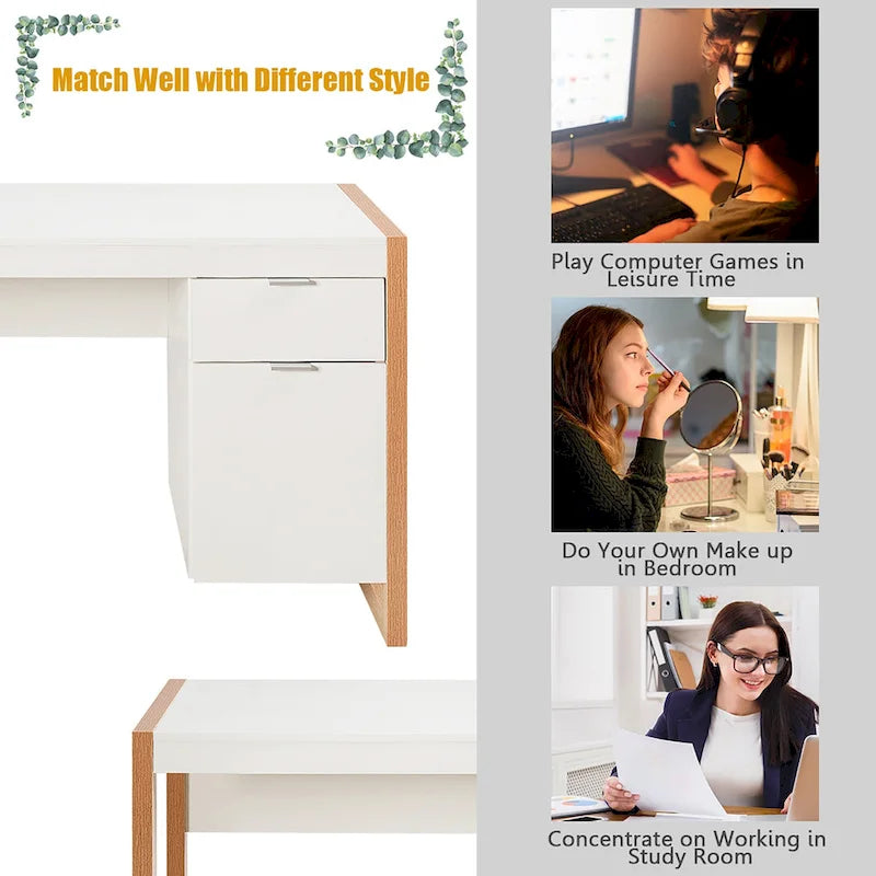 Modern Computer Desk with Drawer and Storage Cabinet 7