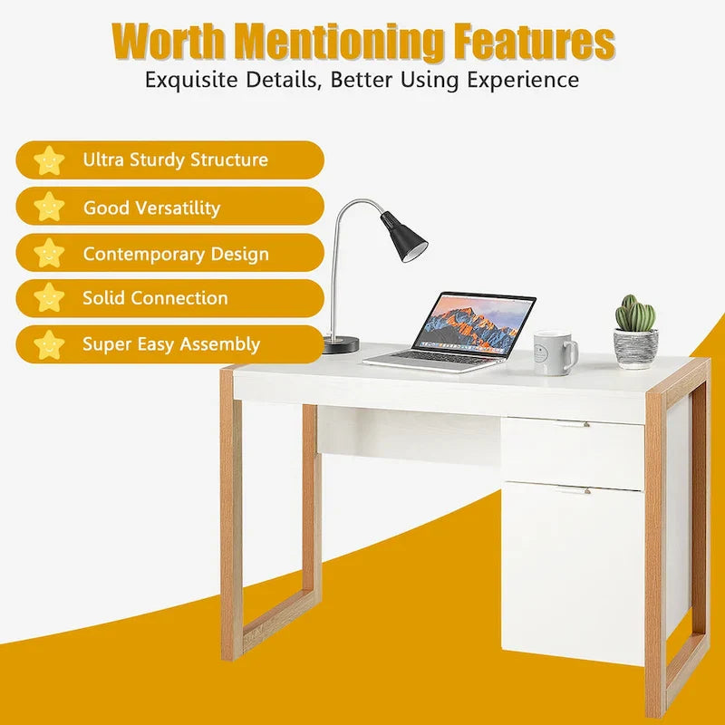 Costway Computer Desk with Storage Cabinet and Pull-Out Drawer - Sturdy Design 8