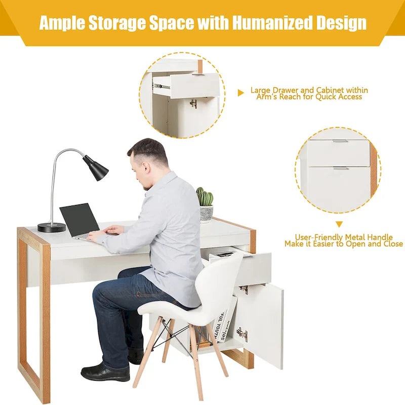 Costway Computer Desk with Storage Cabinet and Pull-Out Drawer - Sturdy Design 9