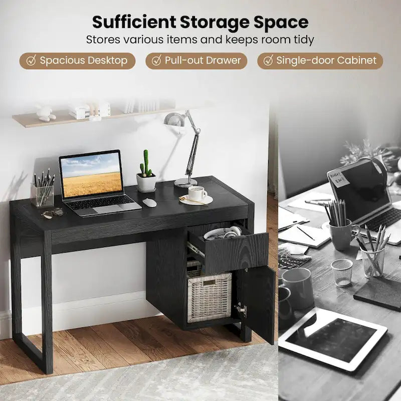 Modern Computer Desk with Drawer and Storage Cabinet 17