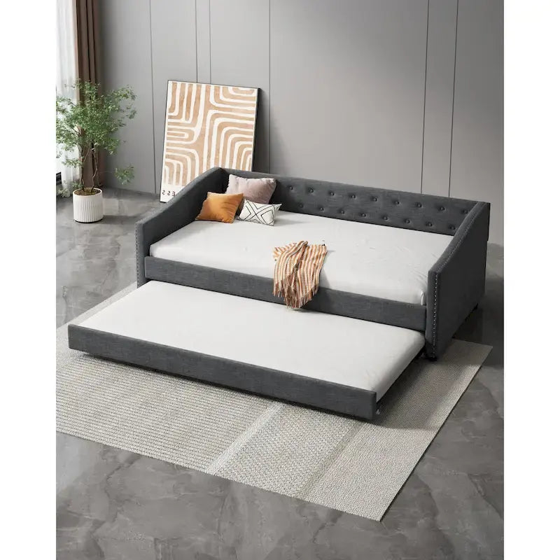 Christopher Knight Home Bennett Tufted Daybed Sofa with Storage Drawers and Stylish Curved Arms 9