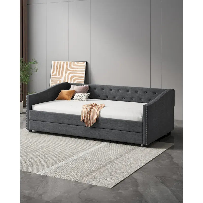 Christopher Knight Home Bennett Tufted Daybed Sofa with Storage Drawers and Stylish Curved Arms 10