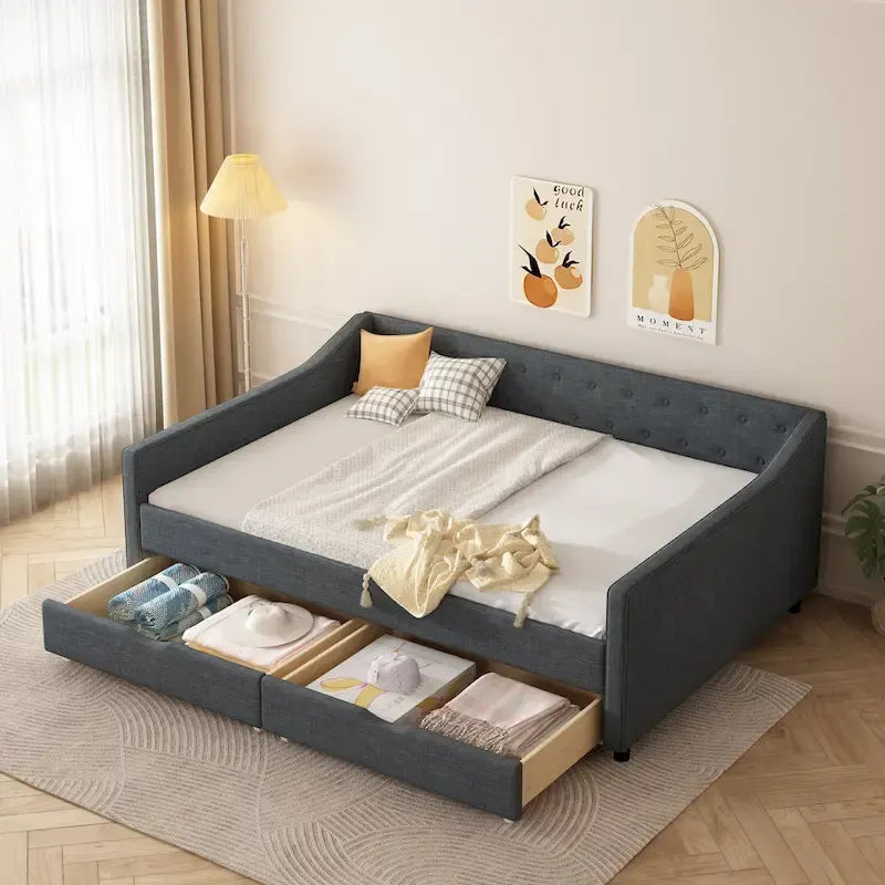 Christopher Knight Home Bennett Tufted Daybed Sofa with Storage Drawers and Stylish Curved Arms 16