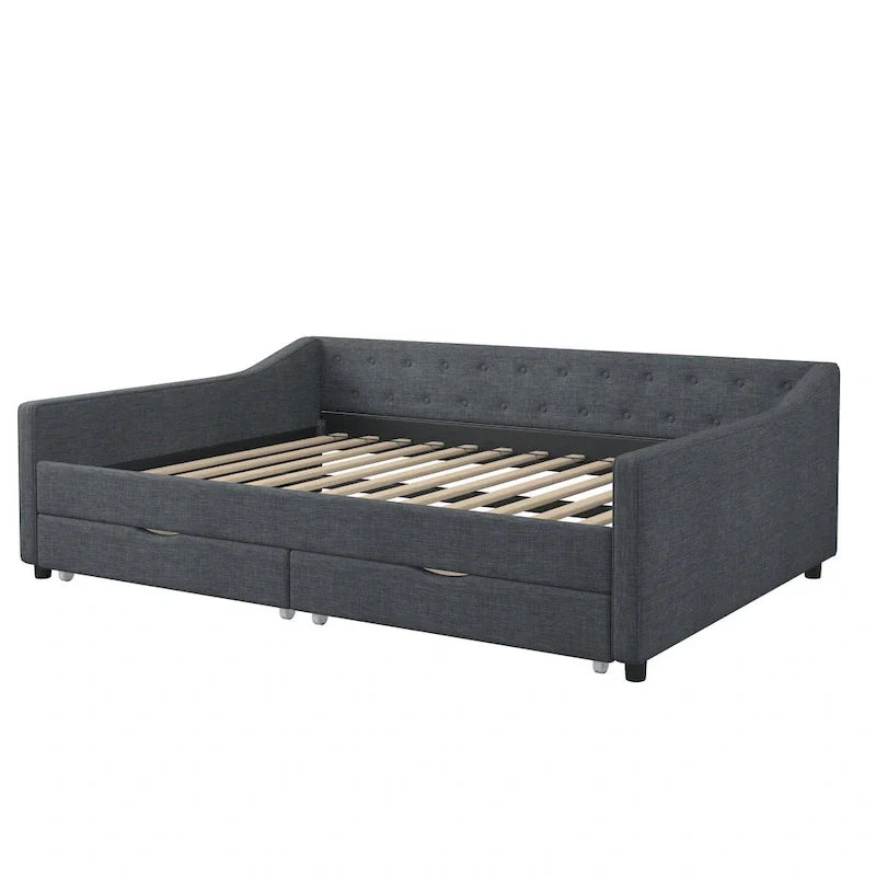 Christopher Knight Home Bennett Tufted Daybed Sofa with Storage Drawers and Stylish Curved Arms 19