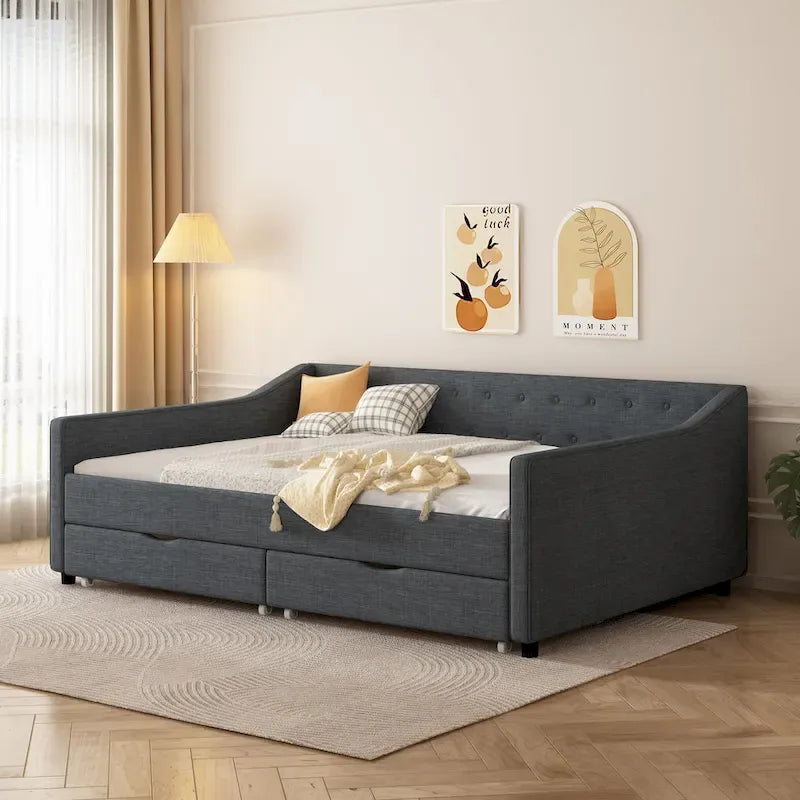Christopher Knight Home Bennett Tufted Daybed Sofa with Storage Drawers and Stylish Curved Arms 22
