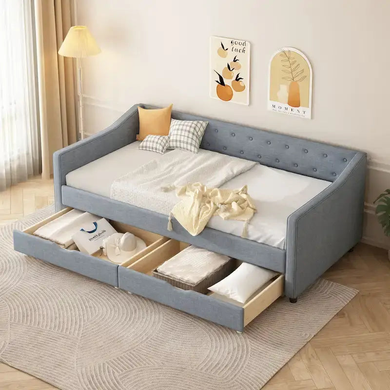 Christopher Knight Home Bennett Tufted Daybed Sofa with Storage Drawers and Stylish Curved Arms 23