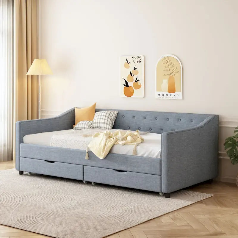 Christopher Knight Home Bennett Tufted Daybed Sofa with Storage Drawers and Stylish Curved Arms 29