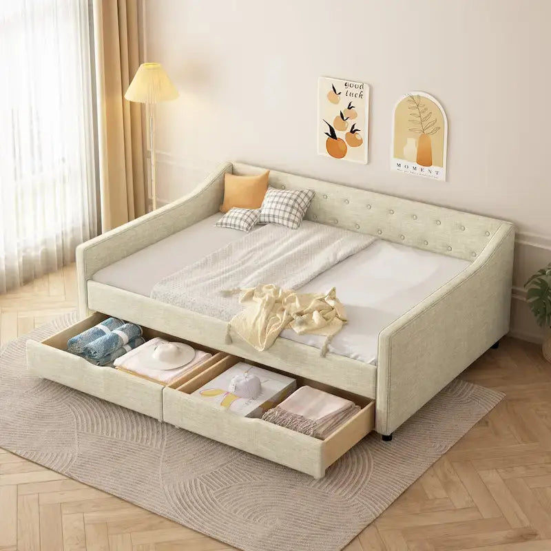 Christopher Knight Home Bennett Tufted Daybed Sofa with Storage Drawers and Stylish Curved Arms 38