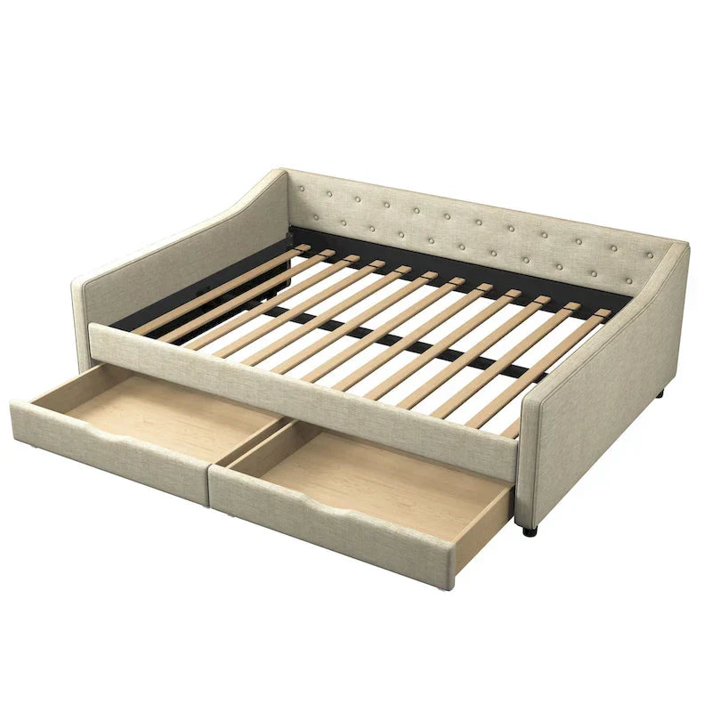 Christopher Knight Home Bennett Tufted Daybed Sofa with Storage Drawers and Stylish Curved Arms 39