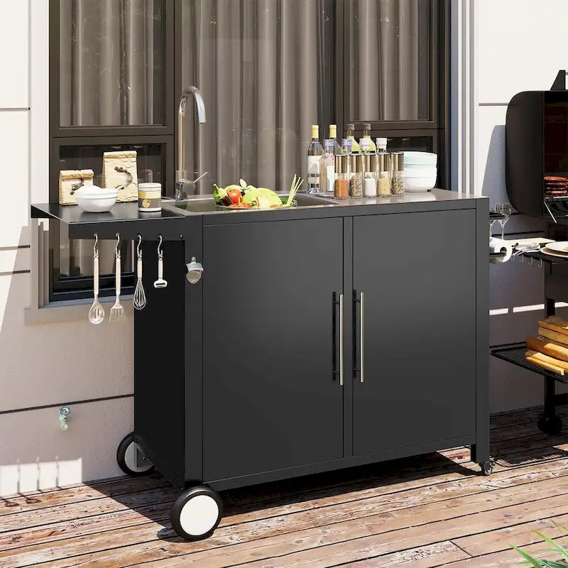 AECOJOY Stainless Steel Outdoor Kitchen Sink with Hose Hookup and Grill Prep Table Island Cabinets 1