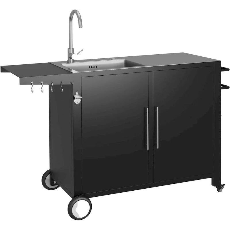 AECOJOY Stainless Steel Outdoor Kitchen Sink with Hose Hookup and Grill Prep Table Island Cabinets 2